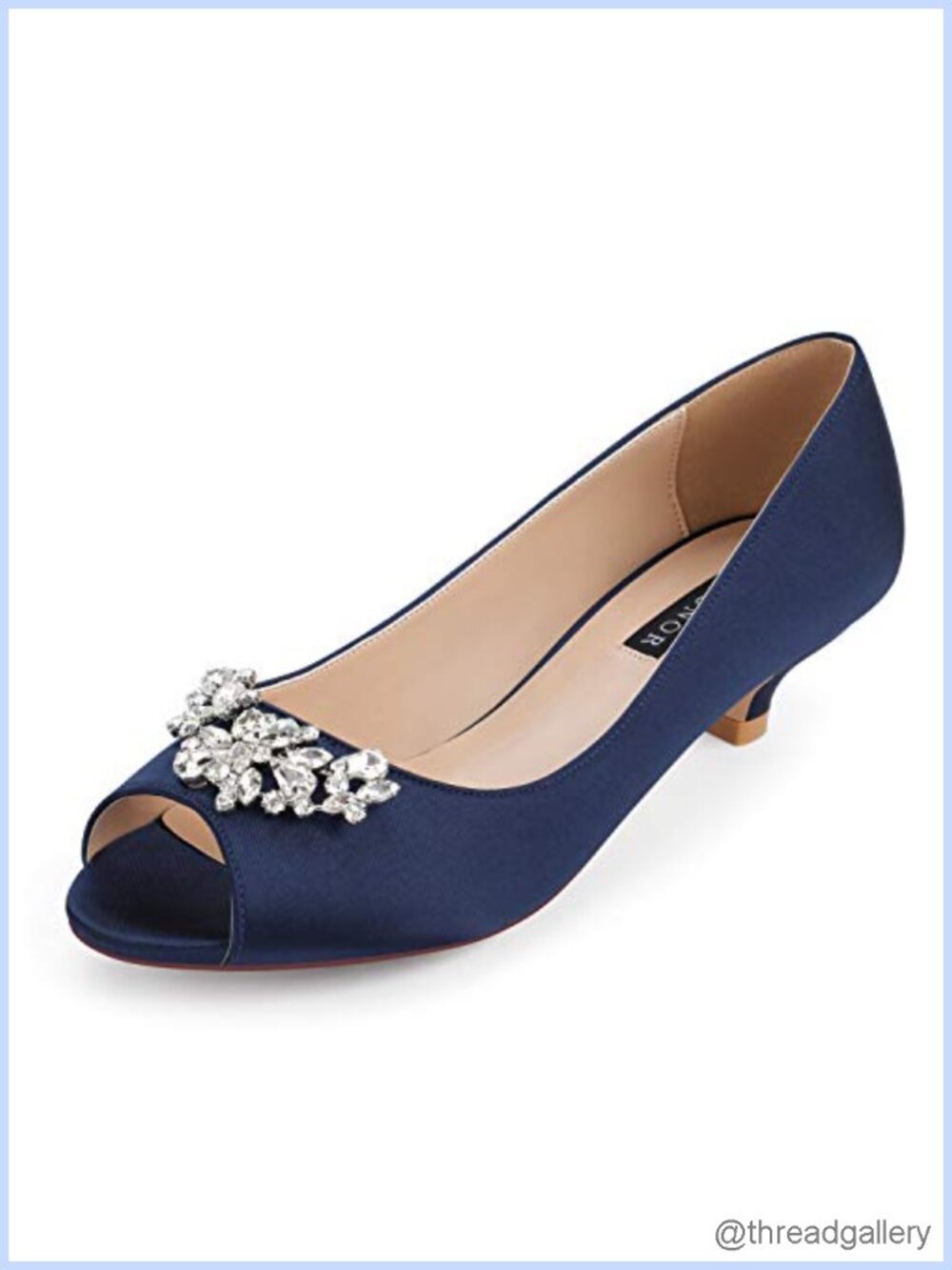 Women Comfort Low Kitten Heels Rhinestones Peep Toe Wedding Evening Party Dress